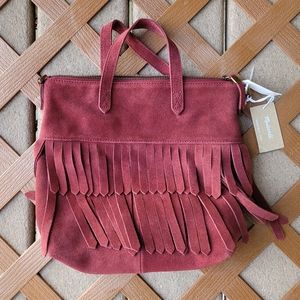 Madewell | The Transport Crossbody Suede Fringe edition | cabernet
